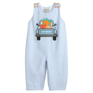 Seersucker Pumpkin Truck Overalls