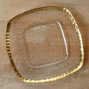 Palmer Textured Glass Plate   Clear/Gold   12.25x12.25