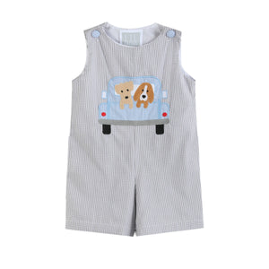 Grey Gingham Puppies in Truck Shortalls