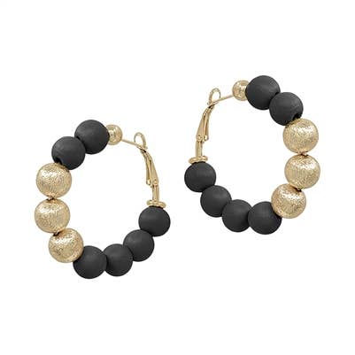 Black Wood Beaded and Textured Gold 1.75