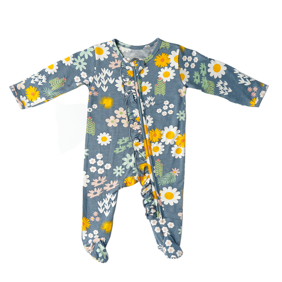 Blue Daisy Bamboo Footed Romper Sleeper Pajama Baby 18-24