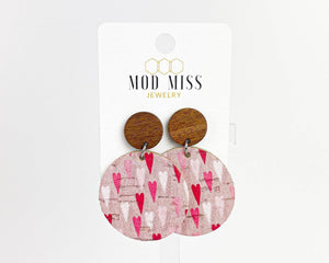 Cork+Leather Round Earring "Simple Hearts": Stainless Steel Hook