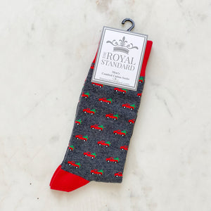 Men's Christmas Truck Socks   Gray/Red   One Size